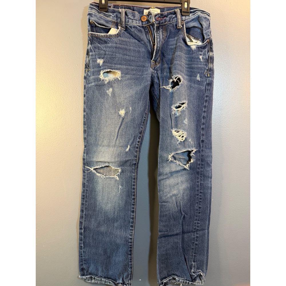 Aeropostale Mens Distressed Straight Leg Jeans Medium Wash Ripped Denim